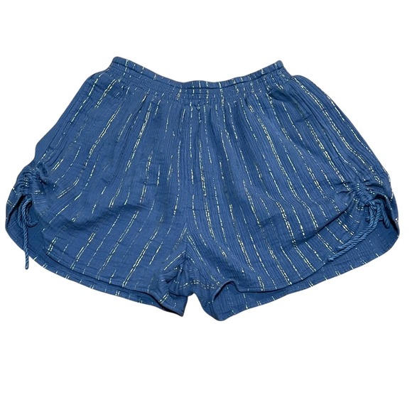 Aerie Women's Blue Metallic Stripe Drawstring Shorts Size M Medium New NWT - Picture 11 of 15